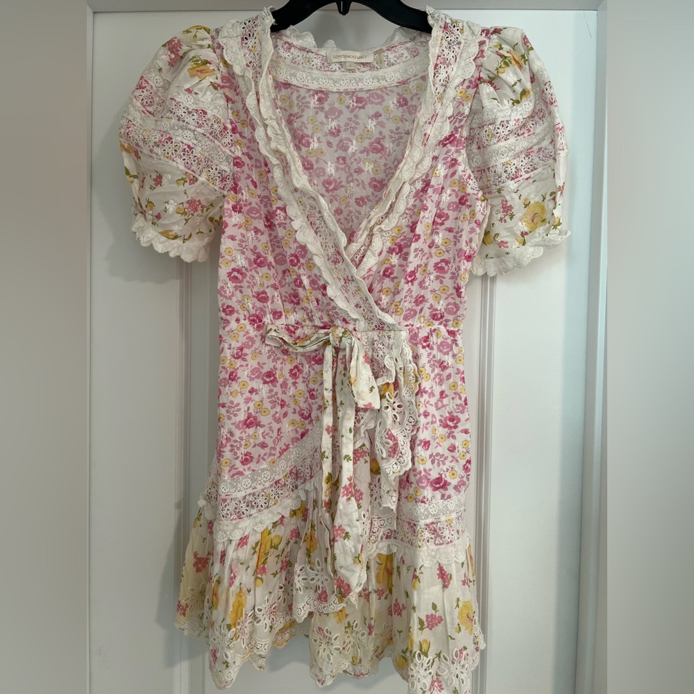 LoveShackFancy Ruffle Floral Dress- Pink & Cream. Size 2.